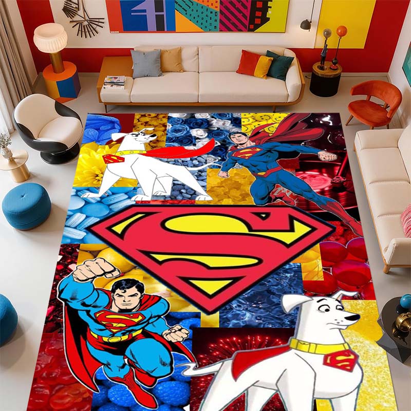 Superman superhero logo rug, suitable for bedrooms, living rooms, and home sofa decoration; large children's decorative floor