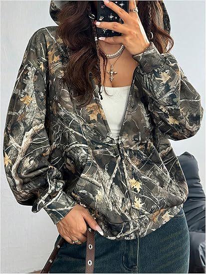 2025 autumn and winter European and American cross-border women s clothing printing color matching old zipper cardigan sweater jacket hooded sweater S