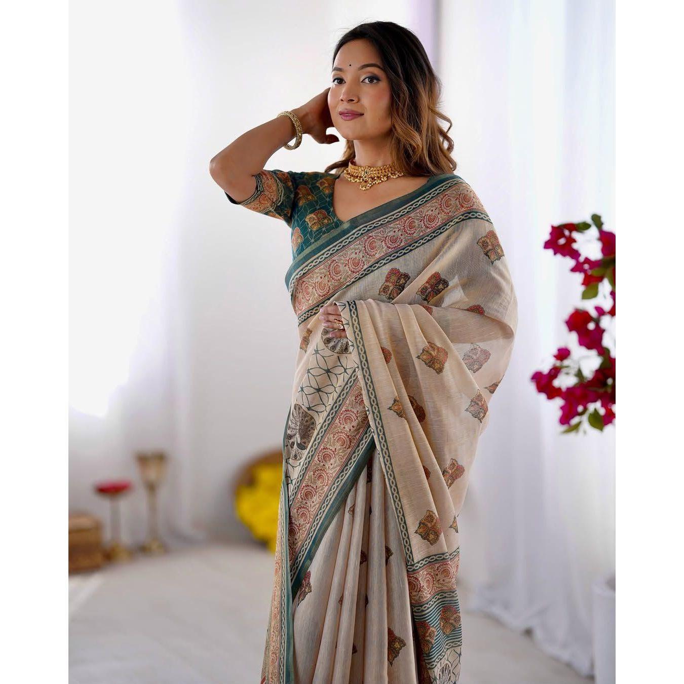 New Launch – Premium Horse Digital Print Linen Cotton Saree