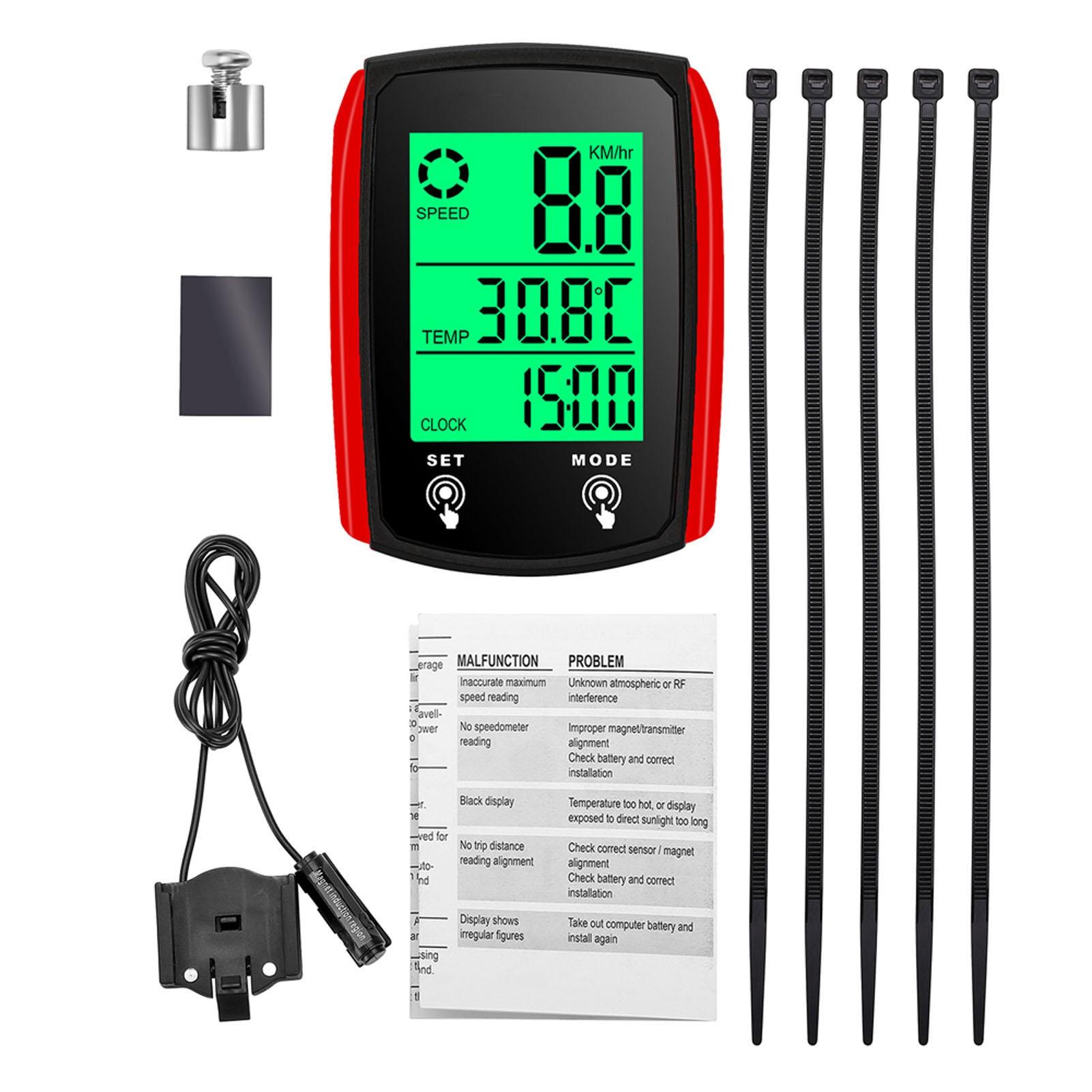 Wired Bike Computer, LED Digital Bike Speedometer and Odometer, Touchscreen Bike Computer, Waterproof with Backlight красный