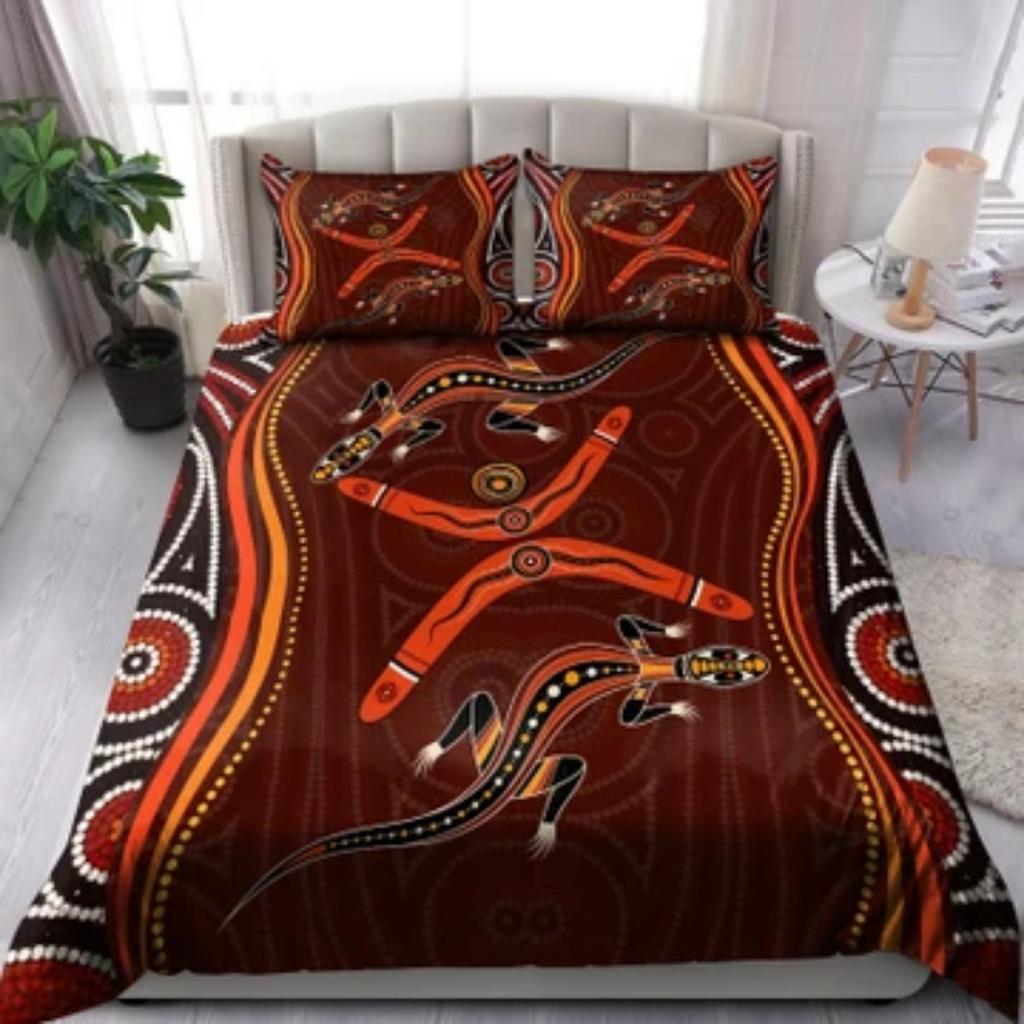 Duvet Cover Set Aboriginal Bedding Set, Australia Kangaroo Running Lizard Art Bedding Cover