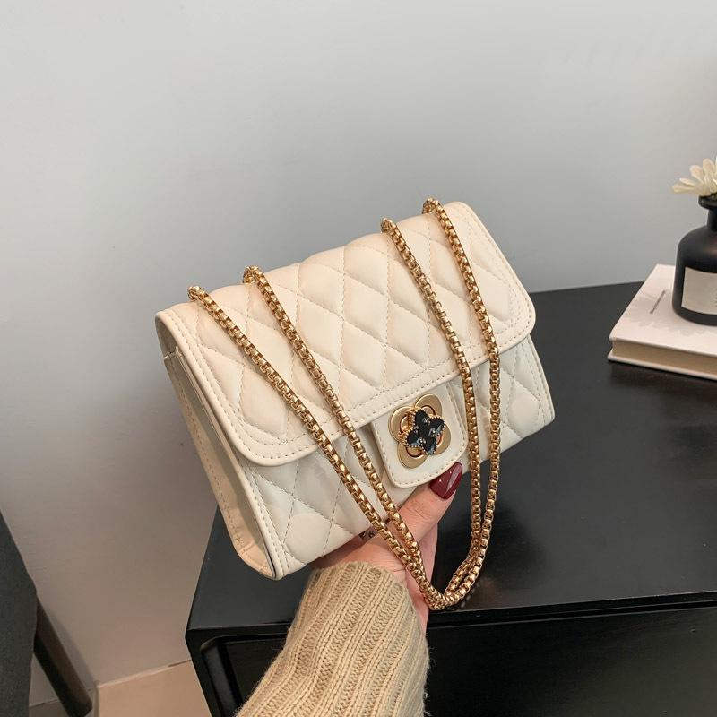 Bag Women'S Fashion Shoulder Bag Niche Foreign Versatile Oblique Span Bag Textured Turn Lock Chain Small Square Bag
