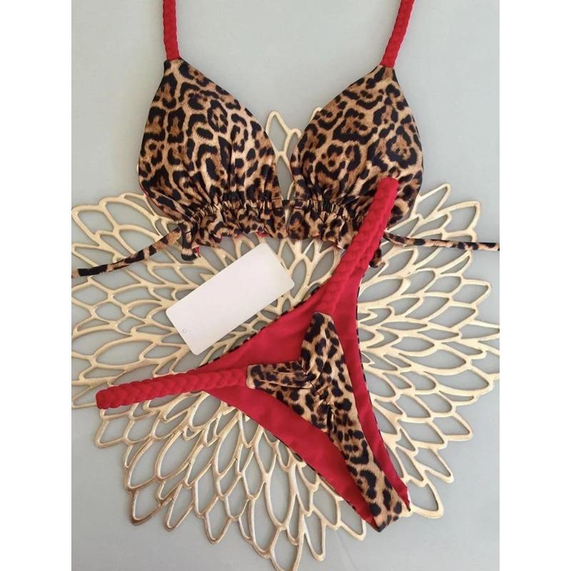 Stroje kąpielowe Damskie Leopardzi Wzór Brazylijski Zestaw Bikini Seksowny Strój Kąpielowy Stringi Dwuczęściowy Strój Kąpielowy Damski 2025 Odzież Plażowa