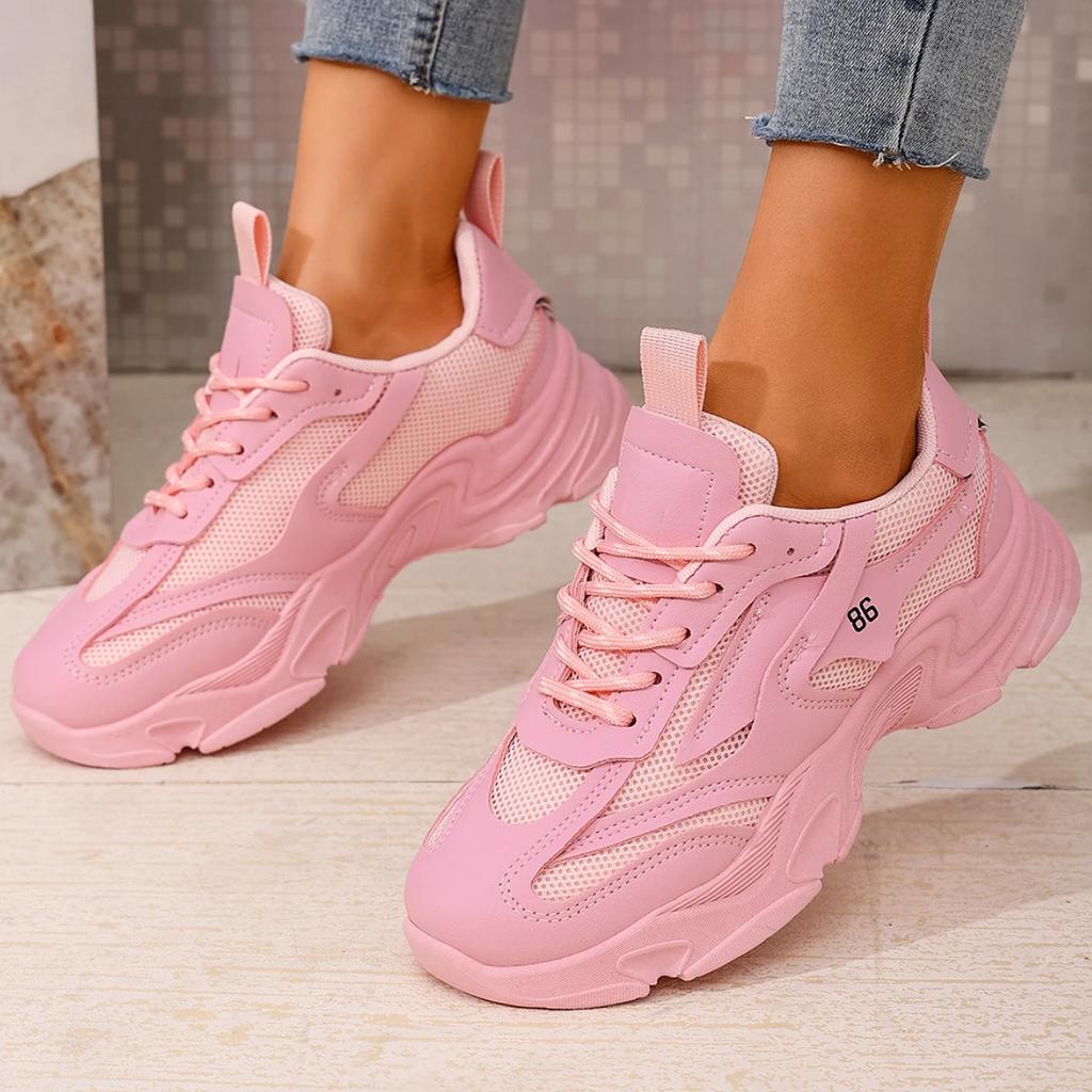 Fashion New Women Lace Up Anti-slip Sneakers Women Fashion Breathable Designer Shoes Thick Sole Outdoor Tennis Sneakers Zapatos De Mujer
