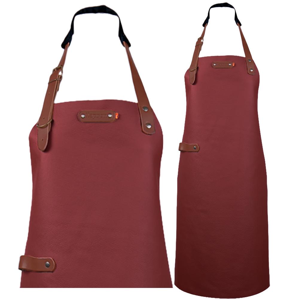 Waterproof PU Leather Hanging Neck Apron - Oil-Proof BBQ & Barista Style