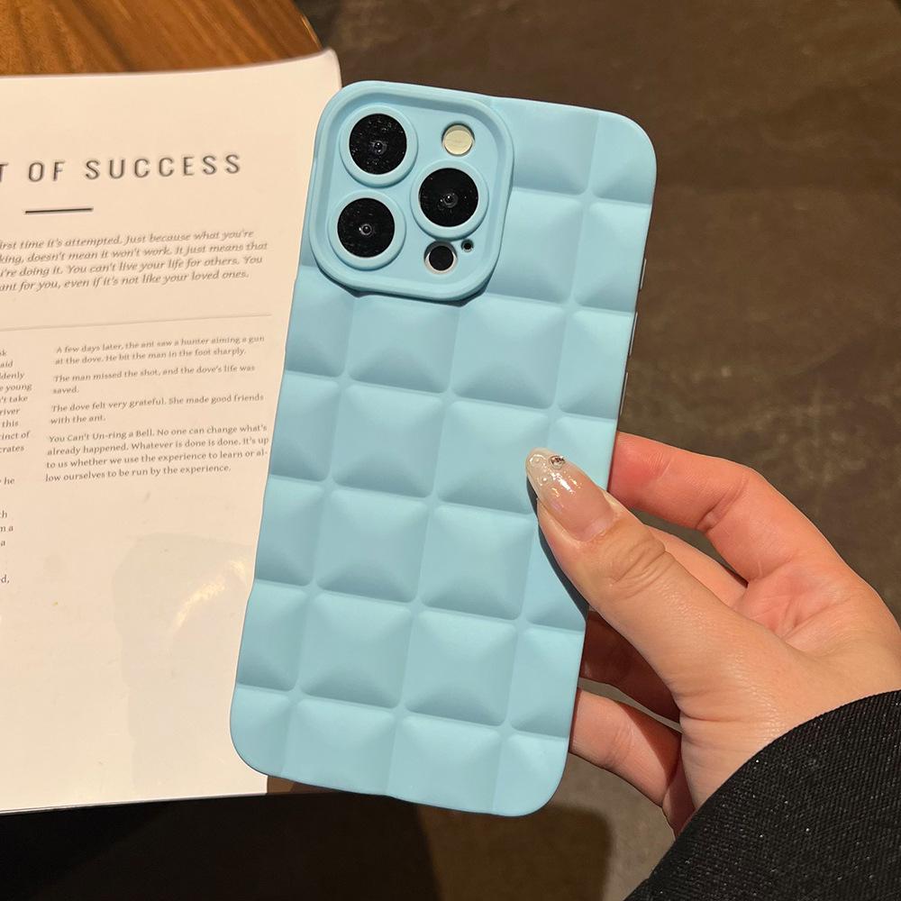 Solid Color Three-dimensional Grid Is Suitable for Apple 17 Anti-drop Mobile Phone Case iPhone16PROMAX Lens All-inclusive Protective Case.