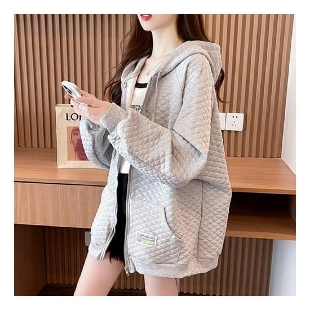 Navava Loose Fit Hooded Zip Up Long Sleeve Top Nc186