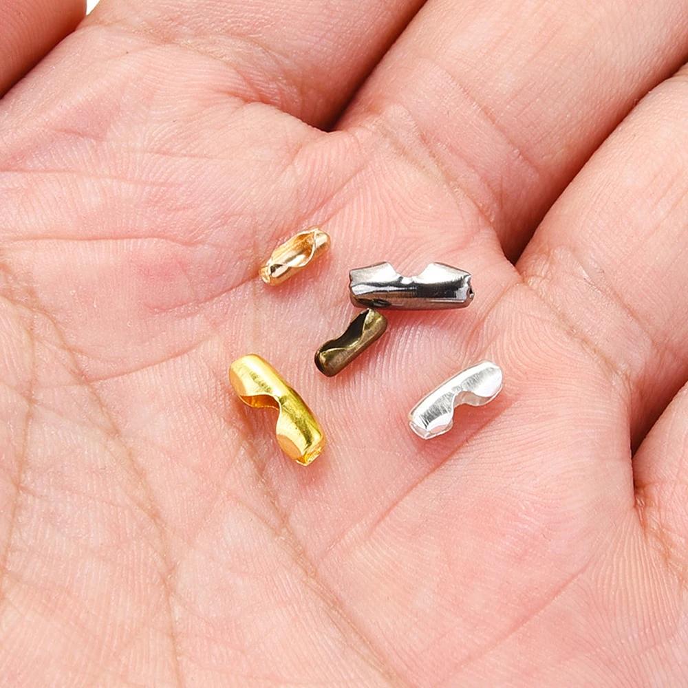 100/200pcs Metal Ball Chain Connectors Clasps 1.5/2.0/2.4/3.2mm for DIY Bracelet Necklace Tag Bead Chain Jewelry Making Supplies