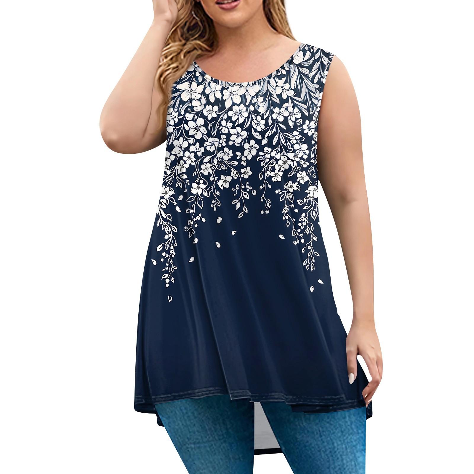 

Жіночий модний вільний пуловер великого розміру без рукавів з принтом L Темно-синій