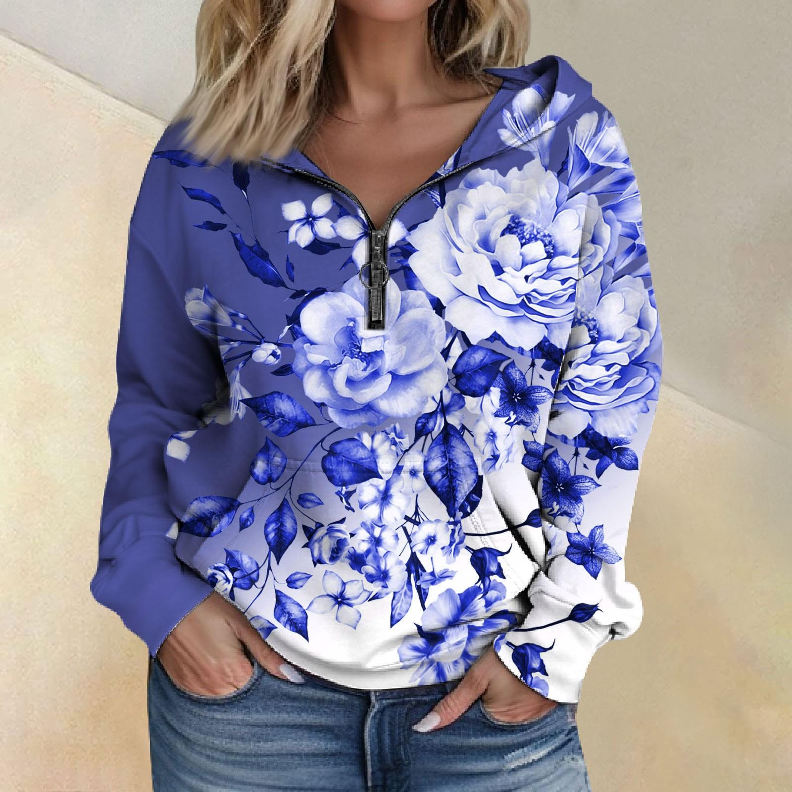 

Женская мода с длинным рукавом и принтом, свободная толстовка с капюшоном на молнии и карманами XL