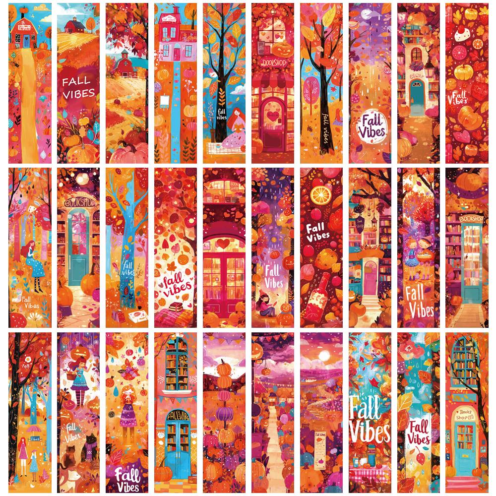 

30PCS Fall Bookmarks Style Student Gifts Laptop Art Picture Creative Art Decoration Landscape Reading Book Page Marking Cards