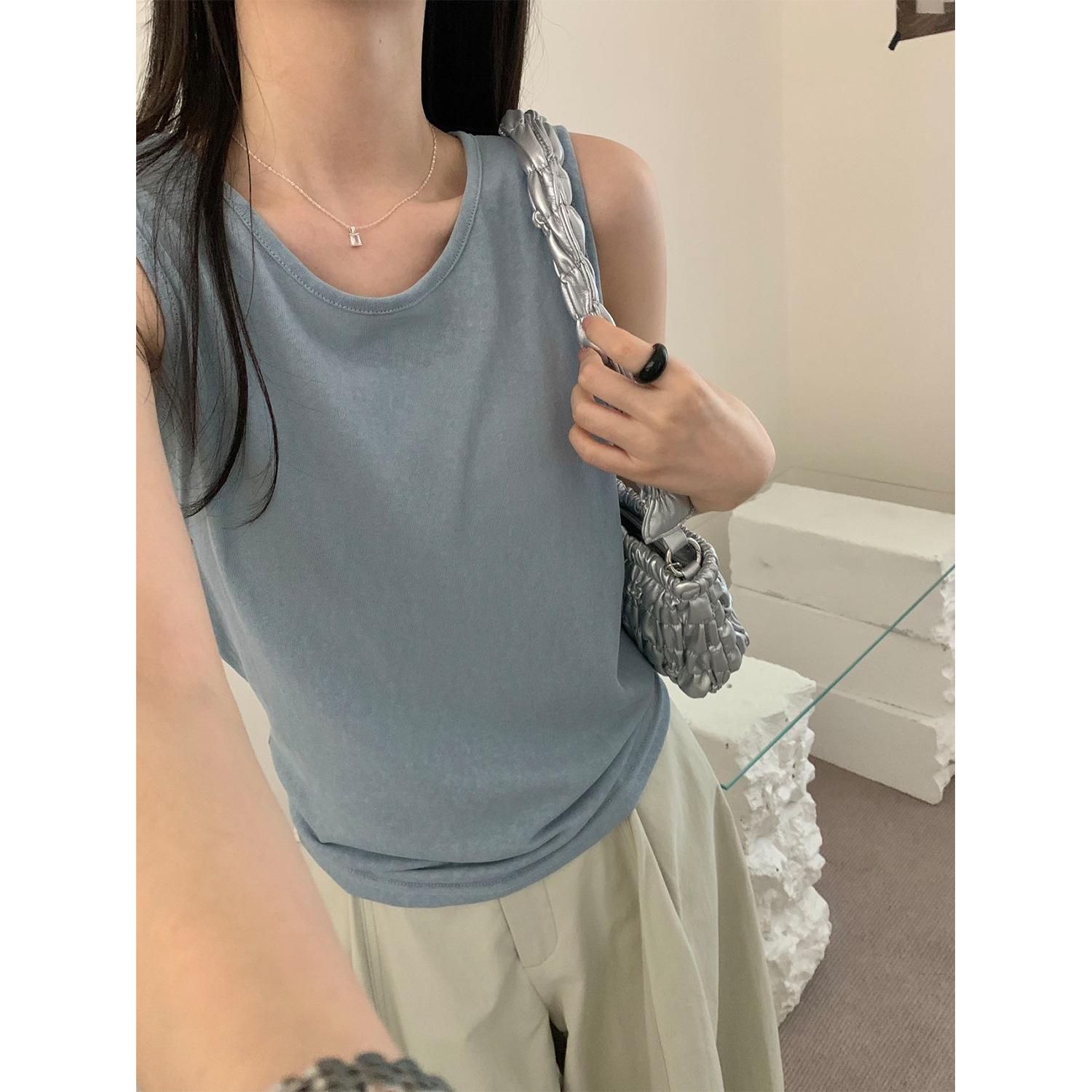 

Women s Korean Linen-Feel Sleeveless Tank Top - Round Neck, Thin, Casual, Summer Camisole Medium