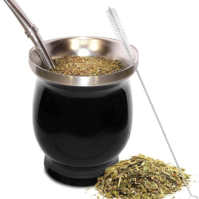 Stainless Steel Yerba Mate Cup 8oz Double Wall Yerba Mate Gourd with Spoon Straw Cleaning Brush for Home Office