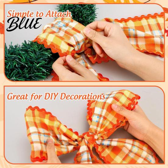 Festival Ribbon Sash Fall Scalloped Wreath for Front Door 55 Inch Plaid Gingham Autumn Thanksgiving Harvest Yard Porch Doorway Indoor Outdoor