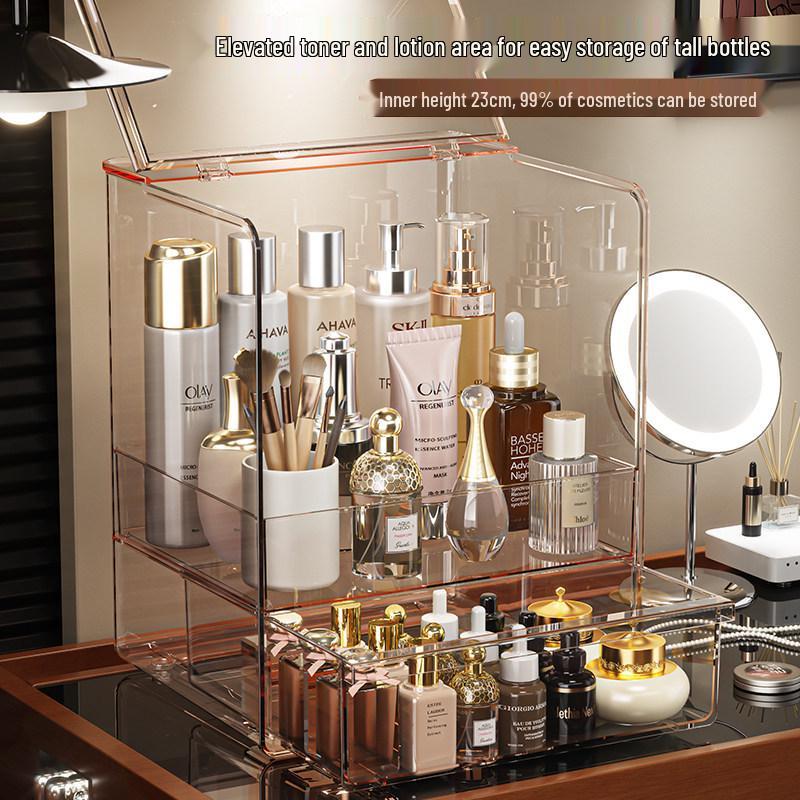 Transparent PET Skincare Storage Organizer - Dustproof, Thickened Shelf for Large Dressing Tables