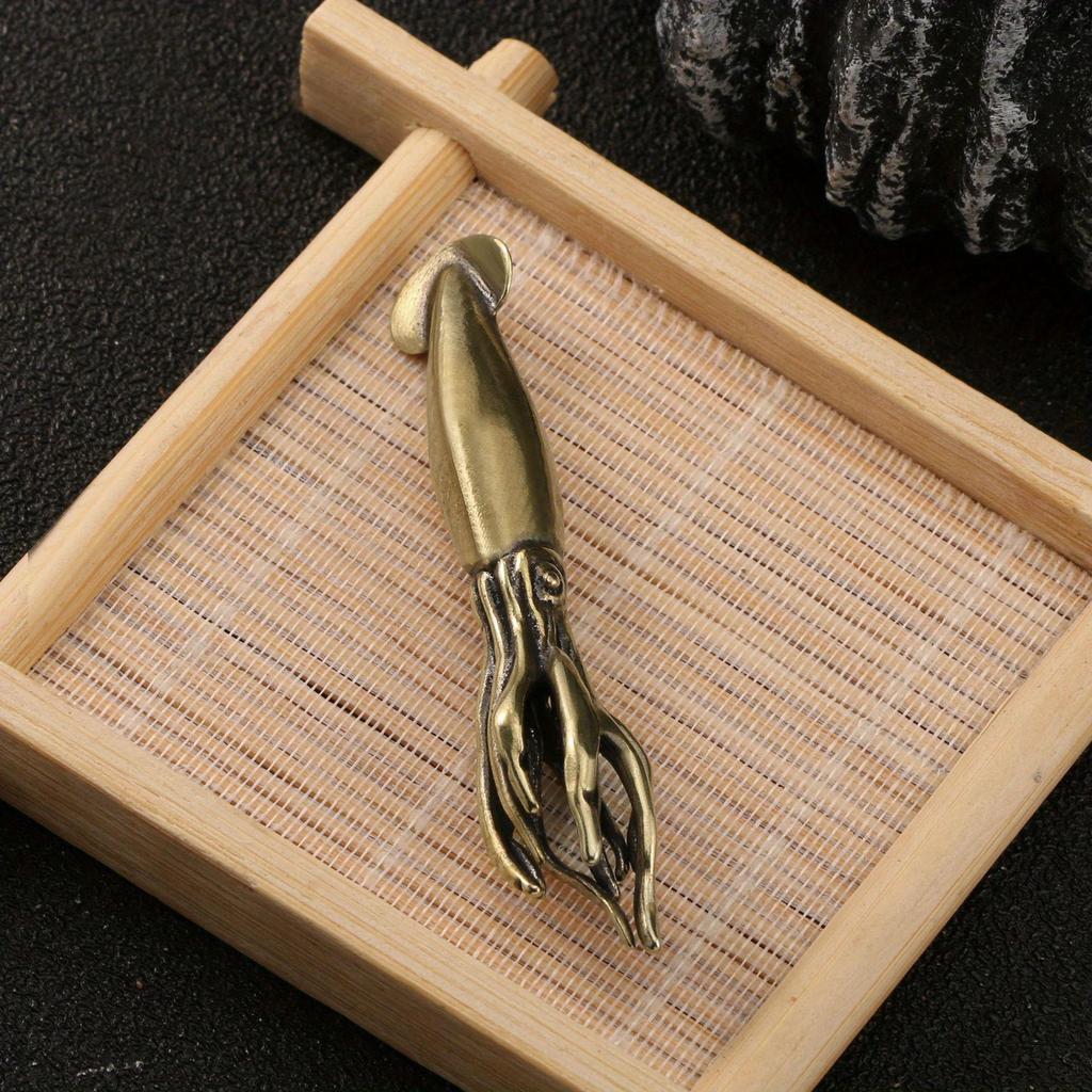 1PC Brass Squid Cuttlefish Mini Decorative Figurines Cute Marine Animals Desk Decoration Craft Collection Souvenirs Home Decor