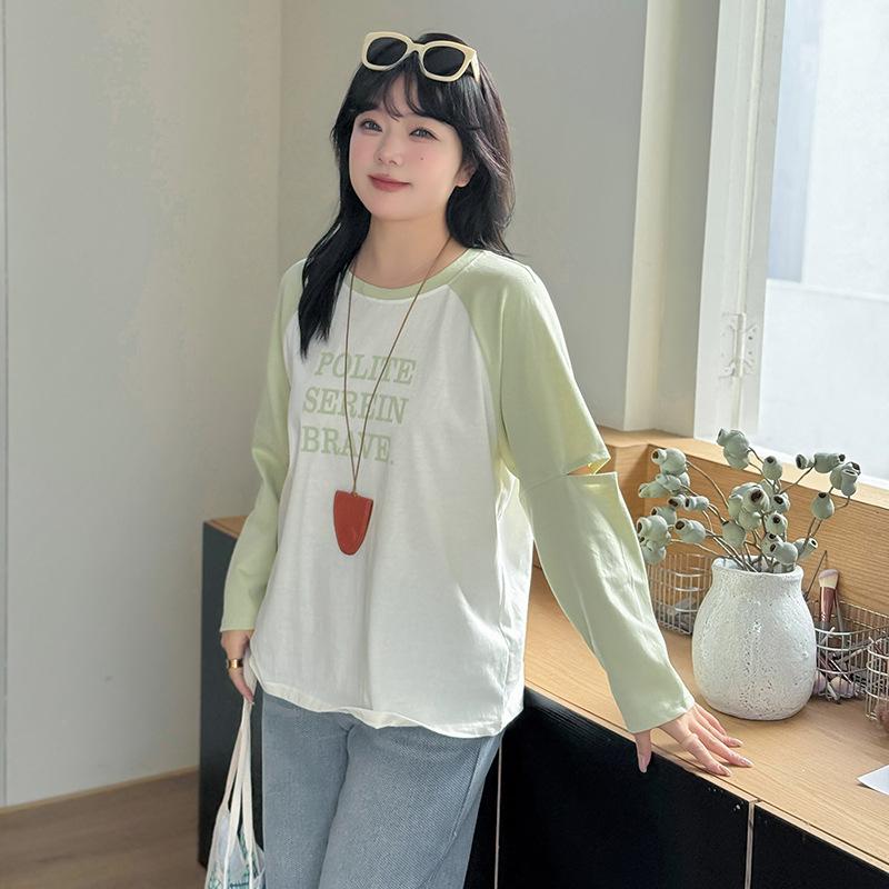 Large Size Women's Casual Shoulder Sleeves Contrasting Color Letter Loose T-shirt Spring Lazy and Thin Top 12