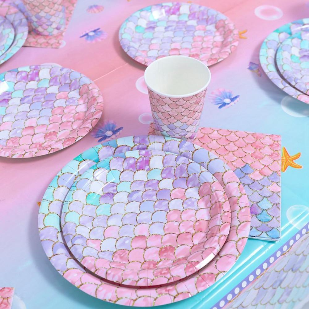 Birthday Decoration Supplies Disposable Tableware Set Paper Plate Little Mermaid Party Paper Cup