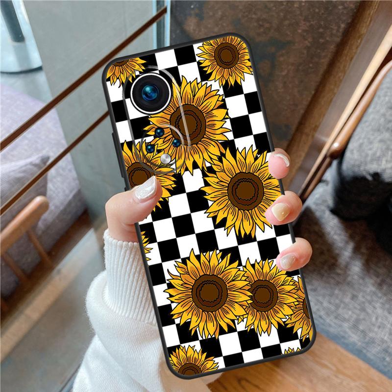 Checkerboard Sunflower For Honor Magic 8 Pro 5 6 7 Lite Case Cover For Honor 90 70 50 400 200 X8a X8b X9a X9b X9c