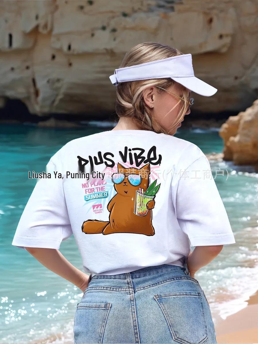 

Women s Cartoon Anime Print 100% Cotton Slimming T-Shirt - European/American Style Small белый