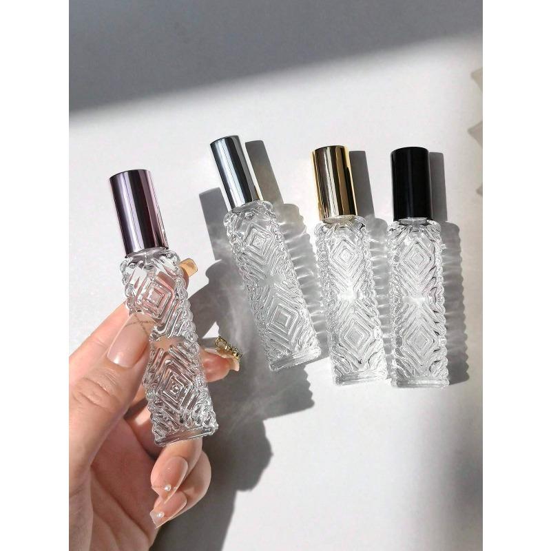 1pc 12ml Aluminum Alloy Spray Head Glass Bottle Diamond Pattern Small Perfume Atomizer Bottle