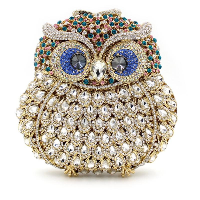 Owl Shape Multi-Colored Rhinestone Crystal Women Evening Clutch Purse Luxury Lady Party Bags Prom Clutches Female Handbags