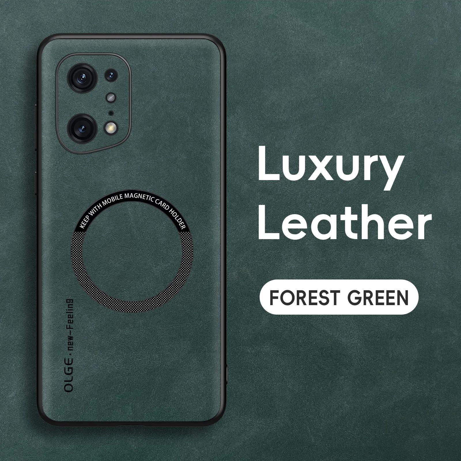 

Магнитный кожаный мягкий чехол в стиле ретро для OPPO Find X5 Pro X5Pro, чехол для телефона с беспроводной зарядкой For OPPO Find X5 Pro зелёный