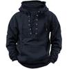 Men's Plain Hooded Sweatshirt with Multiple Pockets and Leather Trim Workwear Style