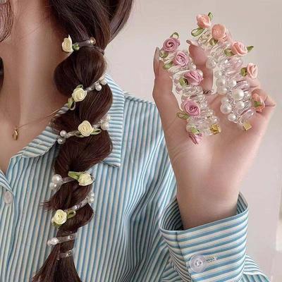Neues Rose Blume Telefon Telefonkabel Haargummi für Frauen Mädchen Elastische Perle Pferdeschwanz Haarschleife Kopfschmuck Haaraccessoires