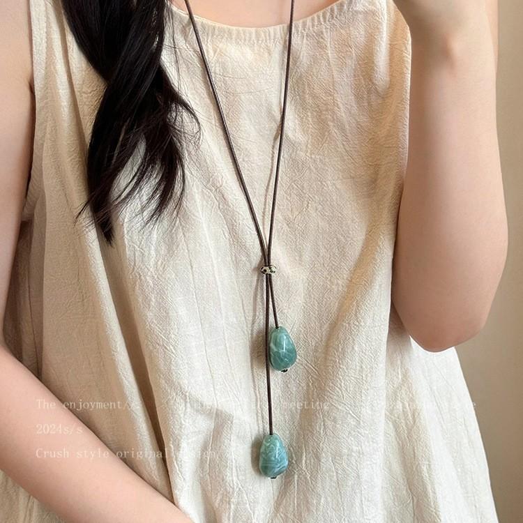 Cute Coffee Plush Bear Necklace Girls Versatile Sweater Chain Childlike Student Party Accessories
