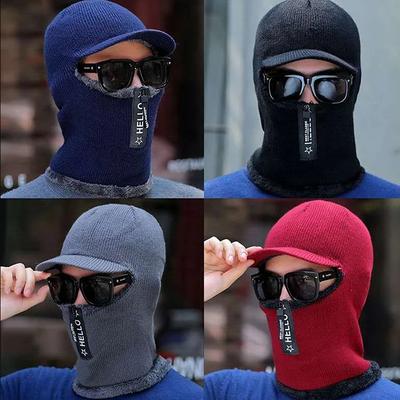 Autumn and Winter Warm Hat Outdoor Ear Wool Protection Hats Warm Thick Bicycle Knitted Capd Scarf Windproof Visors Zipper Cap
