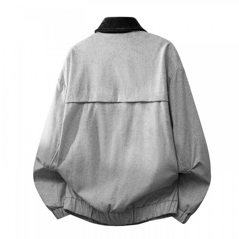 Mens Casual Workwear Jacket With Stand Collar Loose Fit Waterproof Nylon Fabric Fall Outdoor Wear