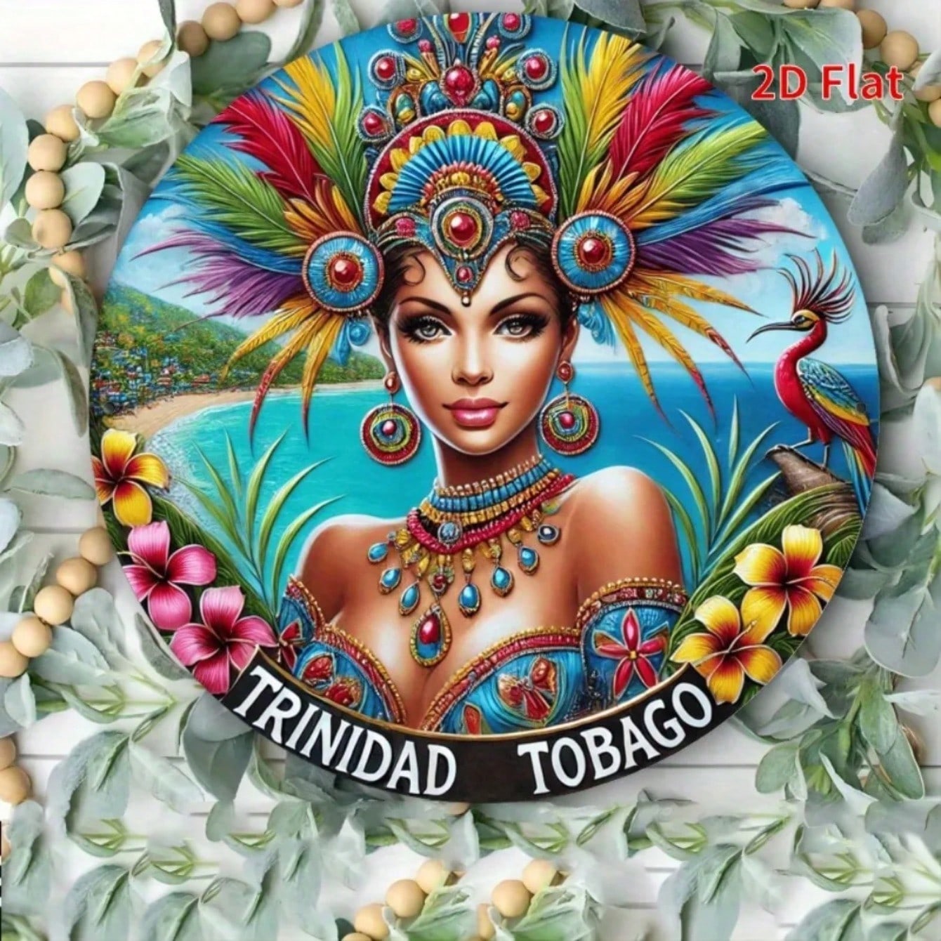 

Vintage Tin Sign Trinidad Tobago Wall Decor Caribbean Sea Artwork Traditional Costume Folk Art 20x20