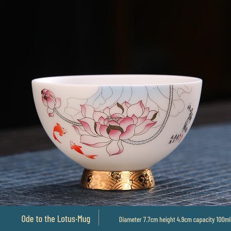 Chaxun Dehua Mutton Fat Jade Master Tea Cup - Lotus Prosperity