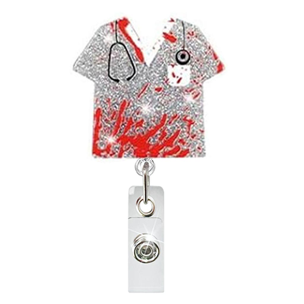 Acrylic Halloween Spooky Ghost Eyeball Skeleton Retractable Badge Reel Rotating ID Badge Holder Crocodile Clip for Doctor Nurse