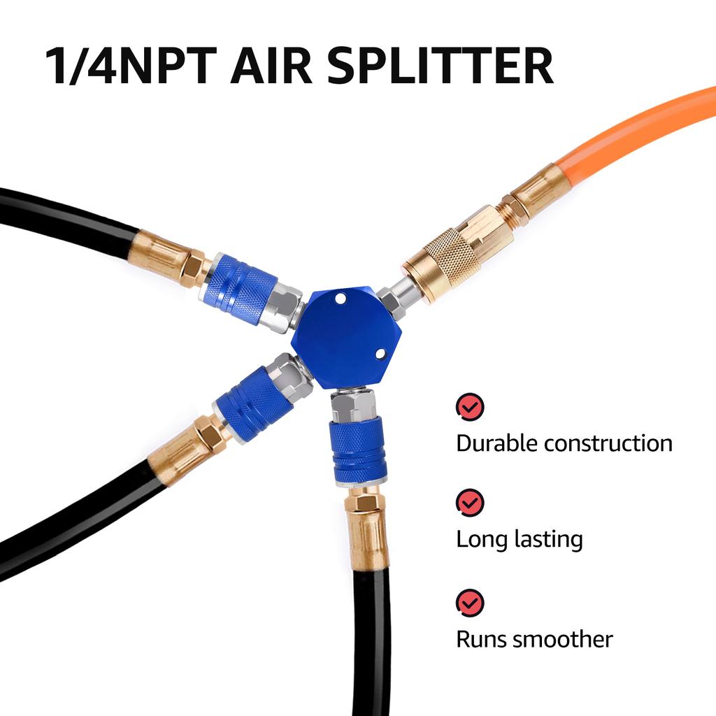 3 Way Quick Connector Air Compressor Manifold 1/4inch Hose Fitting Max 300psi Coupler Manifold Multi Splitter