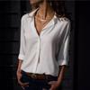 Women Elegant Solid Chiffon Blouse Spring Summer Casual Long Sleeve V Neck Loose Shirt Office Lady Tunics Oversized Tops