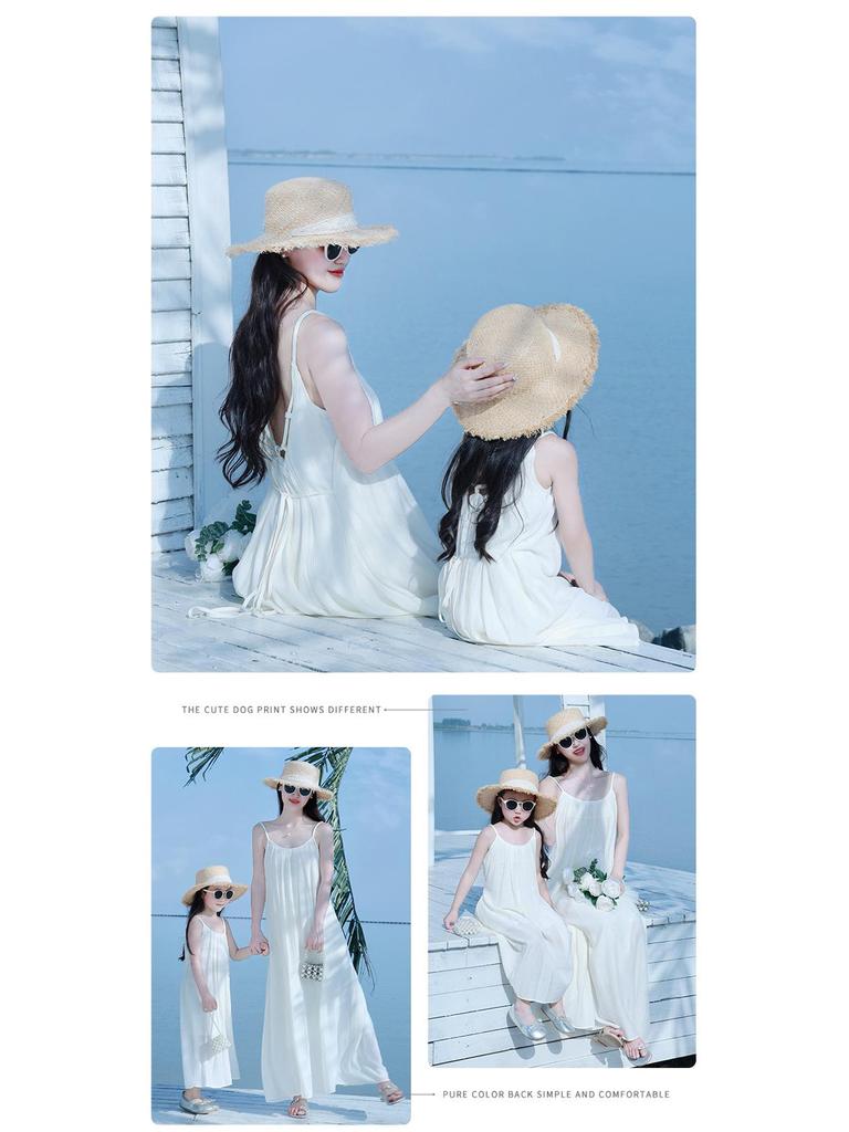 Dopamine Mother-Daughter Chiffon Beach Dress for Summer Seaside Vacation in Hainan Sanya