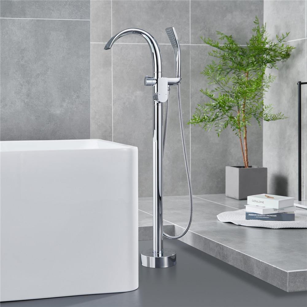 Brushed Rose Gold Bathtub Faucet Set Floor Standing Black Bathtub Mixer 360 Degree Rotation Spout with Handshower Head