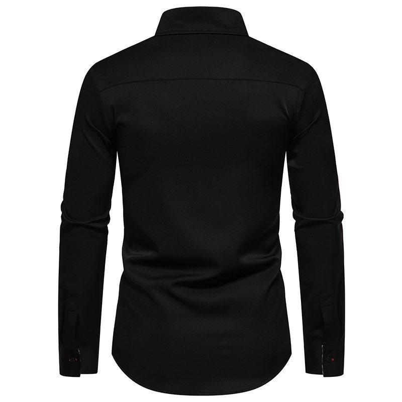 Spring Summer Triangle Collar Striped Color Blocked Men's Long Sleeved Shirt Top Shirts (men’s)