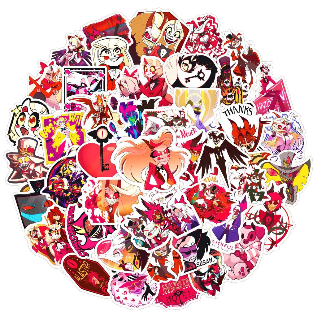50pcs Hazbin El Cartoon Graffiti Stickers DIY Phone Guitar Laptop Notebook Suitcase Cup Waterproof Sticker Kids Decorations