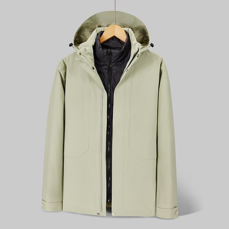 Three-in-One Detachable Windproof Goose Down Jacket: Cold-Resistant, Water-Repellent Outer, Warm Inner Layer for Couples
