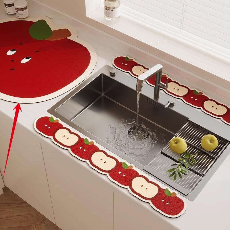 3PC Kitchen Faucet Diatomaceous Earth Water Stopper Drain Mat Bathroom Countertop Absorbent Mat Long Narrow Edge Coaster