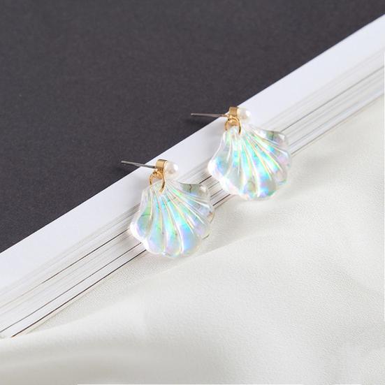 Bunte Harz-Meerjungfrau-Regenbogen-Imitat-Perlen-Muschel-Frauen-Ohrstecker-Geschenk