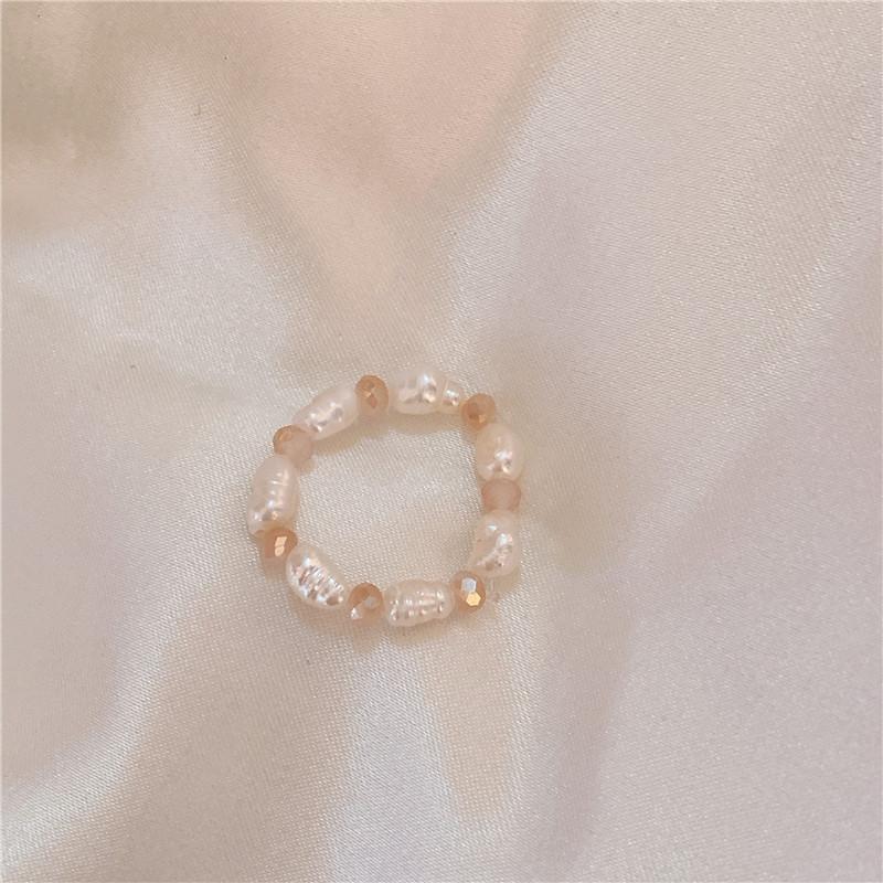 HI MAN 4 Pcs/Set Korean Mixed Handmade Pearl Stone Acrylic Small Round Bead Heart Ring Women Classic Elegant Dating Jewelry