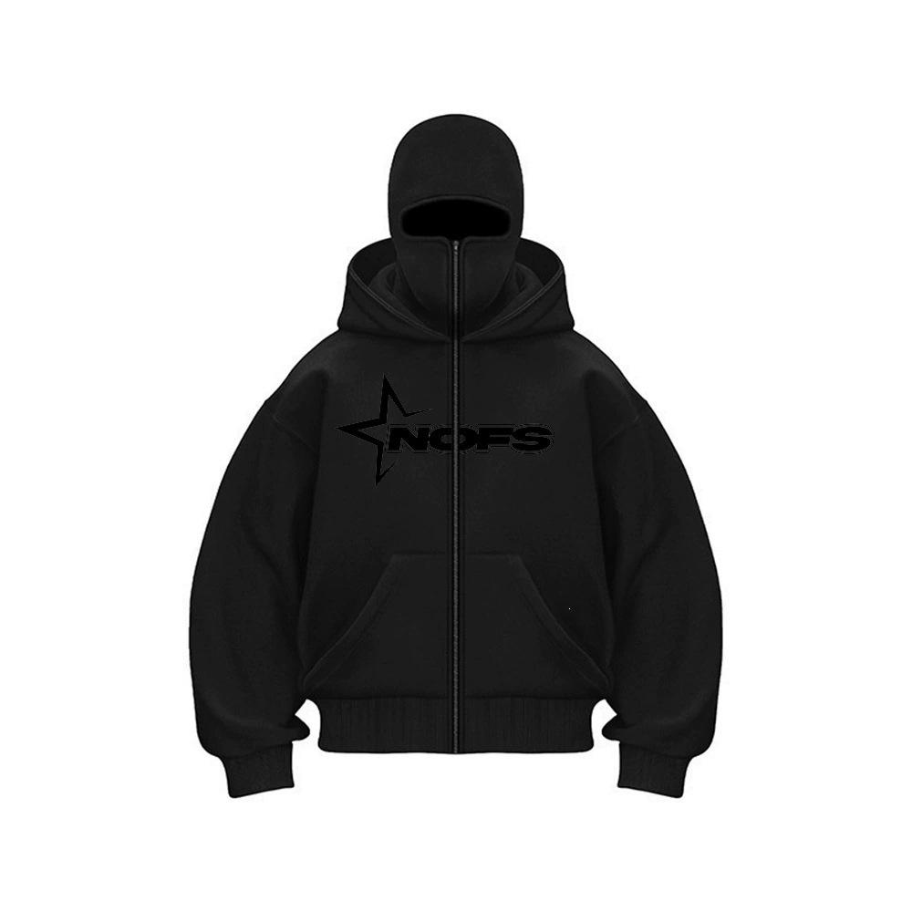 Unisex Double Hood Zipper Hoodie with Mask - Autumn/Winter Fleece Sweatshirt Extra Large