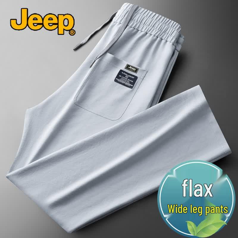 

JEEP Men s Loose Straight Linen Blend Wide-Leg Casual Pants M