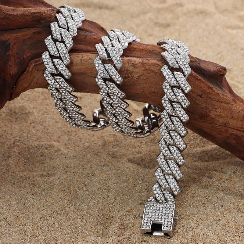 New Design Rhinestone Diamond Necklace for Men Mixed Inlaid Gold Iced Out Baguette Cuban Link Chain