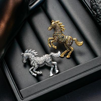 Retro Strass galoppierendes Pferd Brosche: Hochwertige Luxuriöse Tierbrosche, Europäisch-Amerikanischer Kreativer Schmuck