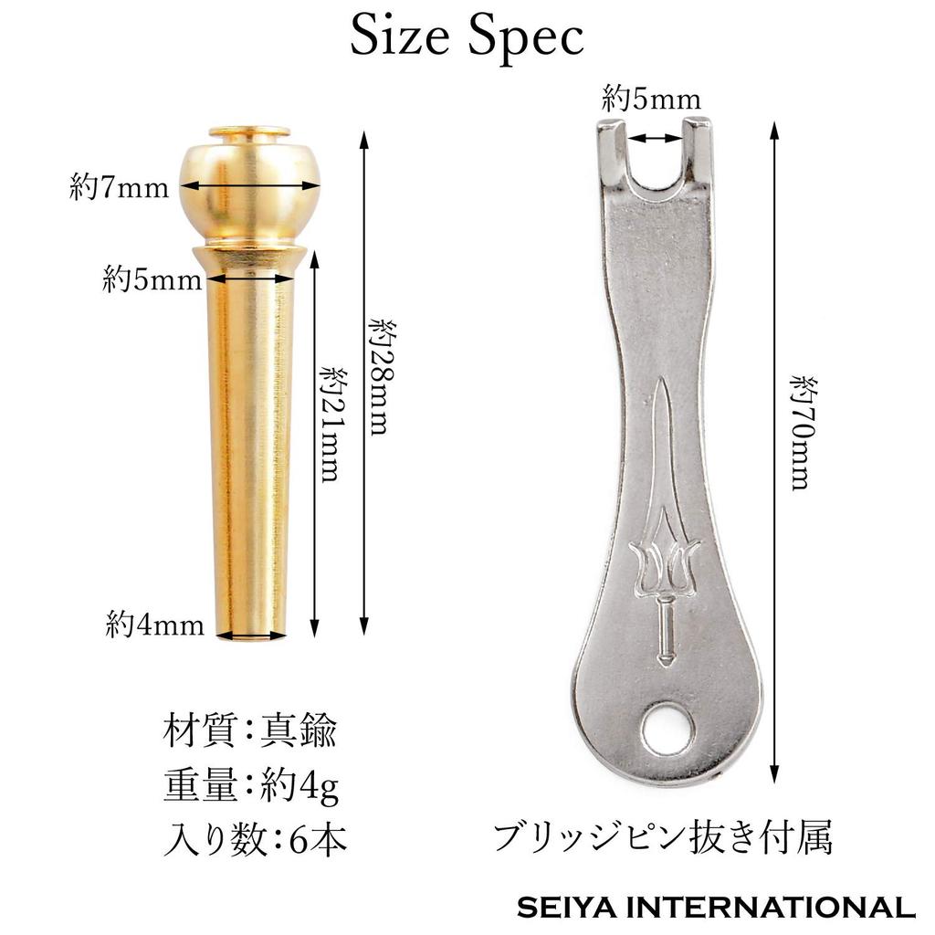 Seiya Brass Bridge Pin Set Gold Acoustic SBP-01